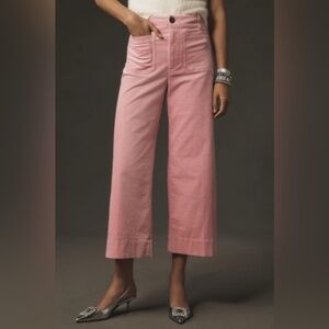 NWOT Maeve Colette Cropped Wide-Leg Corduroy in Bubblegum Pink